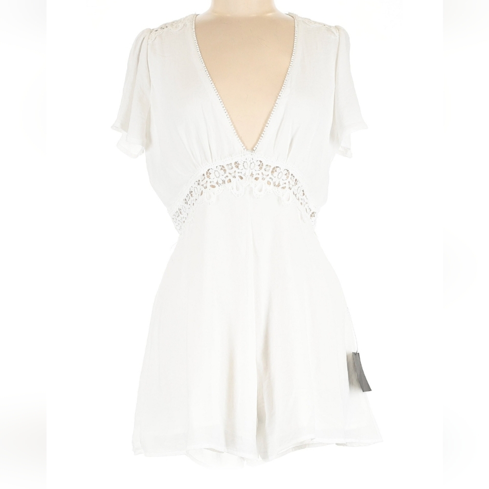 Lulu's White Lace-Trim V-Neck Mini Dress